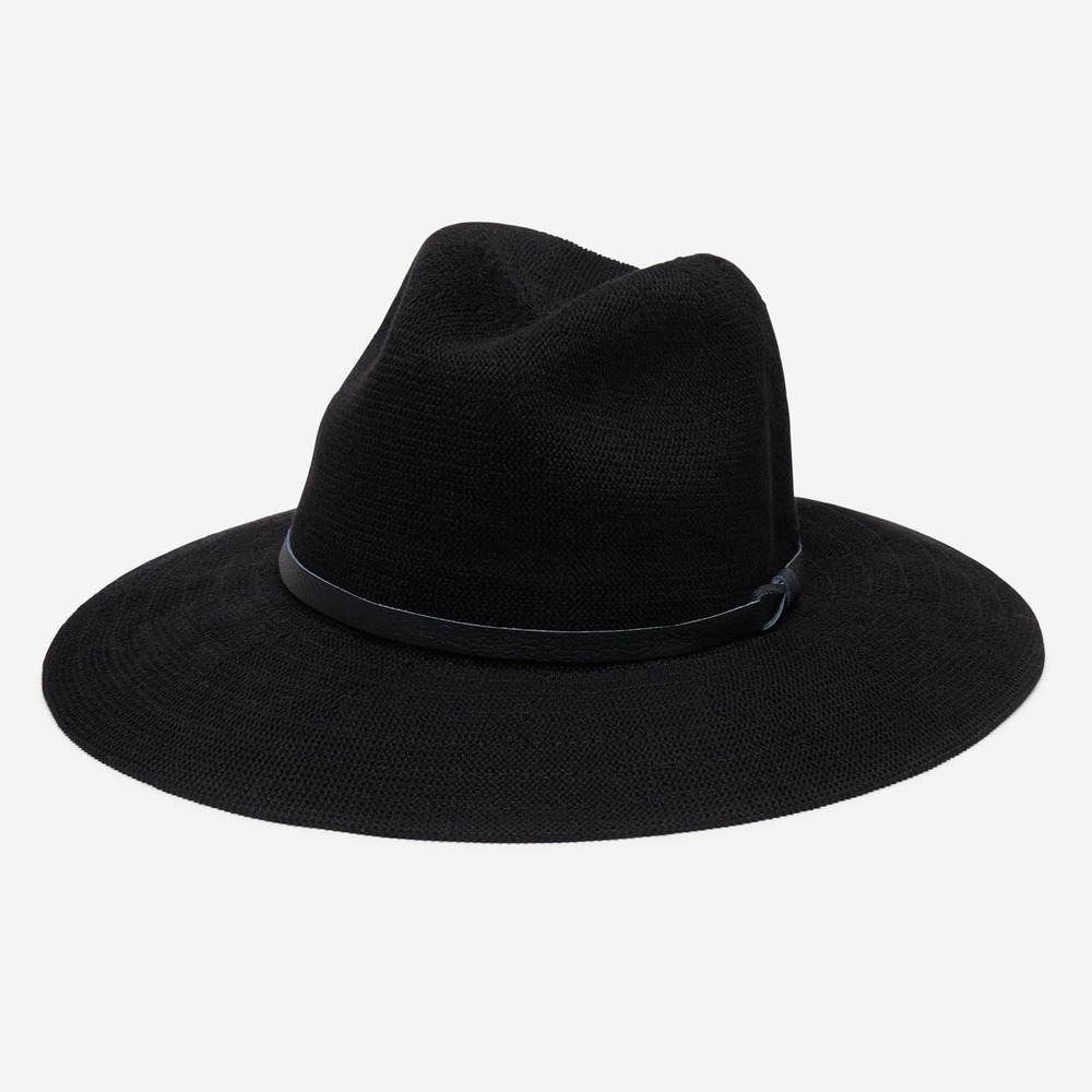 NWT Wyeth Anthropologie Winona Packable Panama Hat Black Leather Trim One Size
